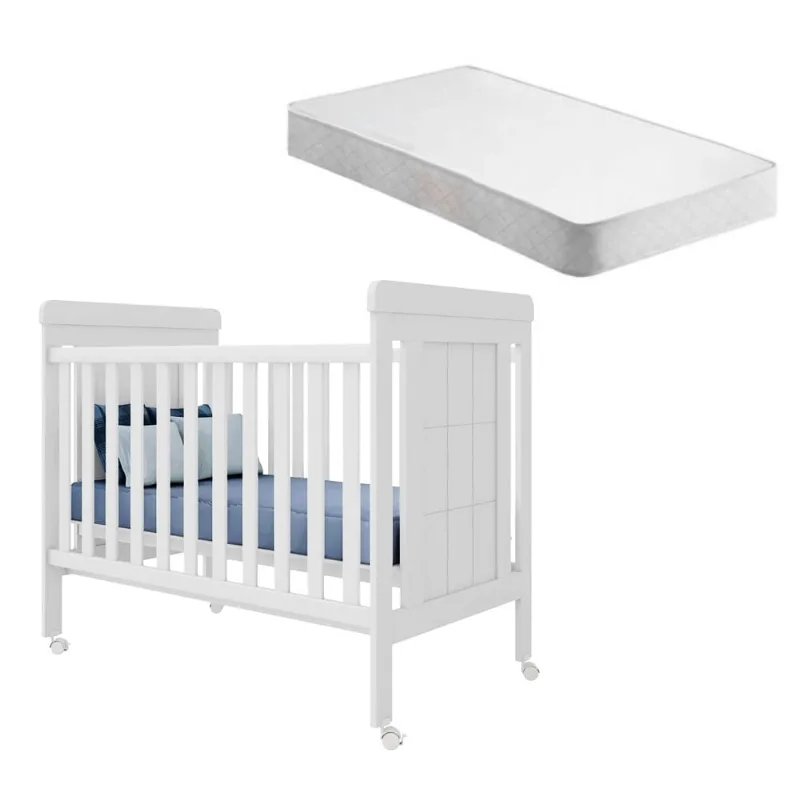 Berço Mini Cama com Rodízios Antonella Branco com Colchão