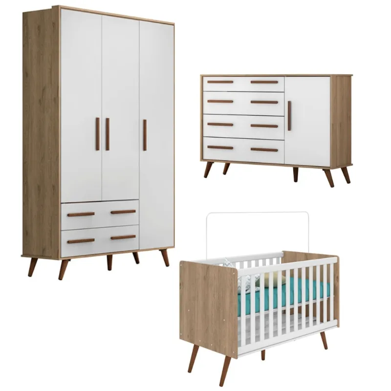 Conjunto para Quarto Qmovi Lara Carvalho,Branco Conjunto Quarto Infantil Lara Carvalho Rústico Branco com Colchão