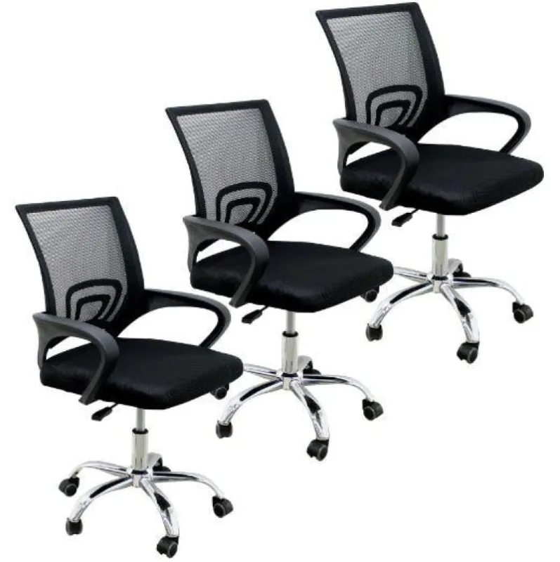 Kit 3 Cadeiras Office Mesh Java Ergonômicas Base Cromada - Decoreshop - Móveis