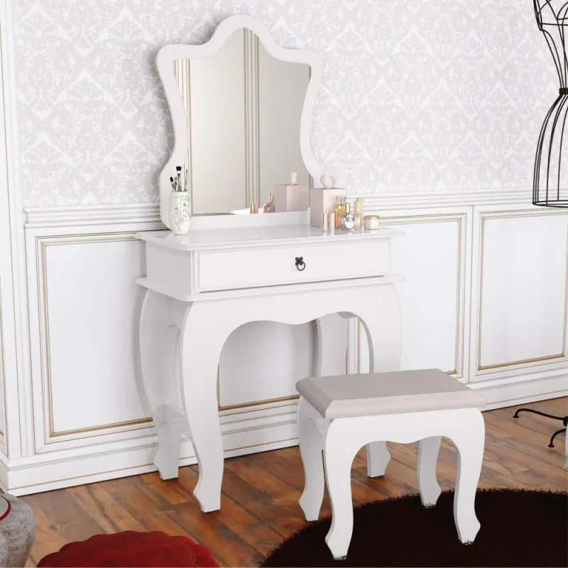 Penteadeira Com Banqueta Laila Luxo Infantil Branco - Jb Bechara - Móveis