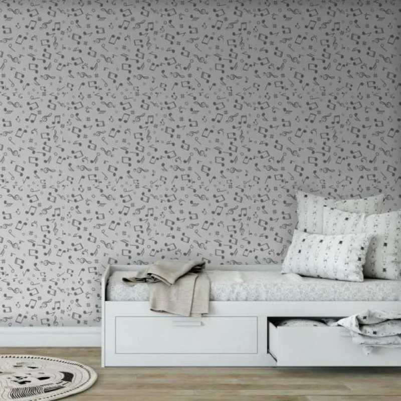 Papel De Parede Kids Notas Musicais Cinza