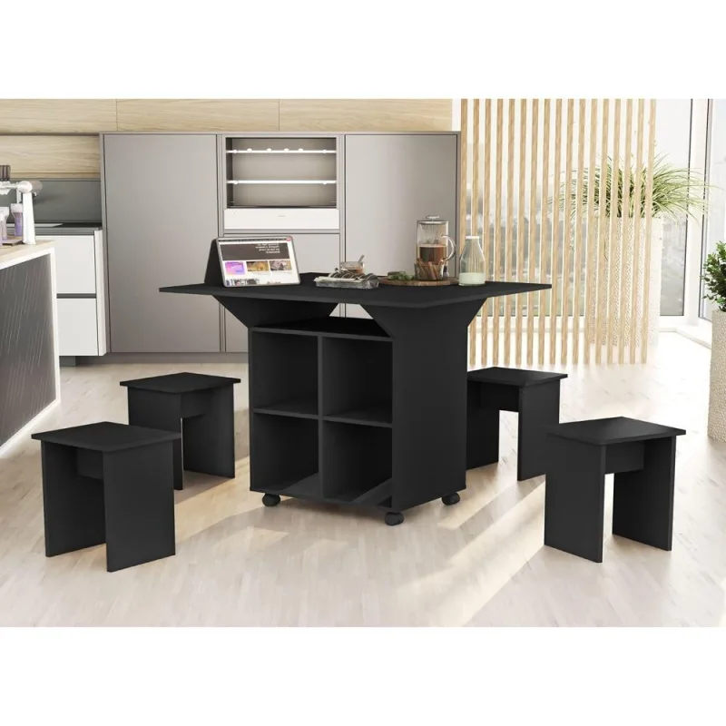 Bancada Mesa Com Bancos Preto - OUTRAS - Móveis