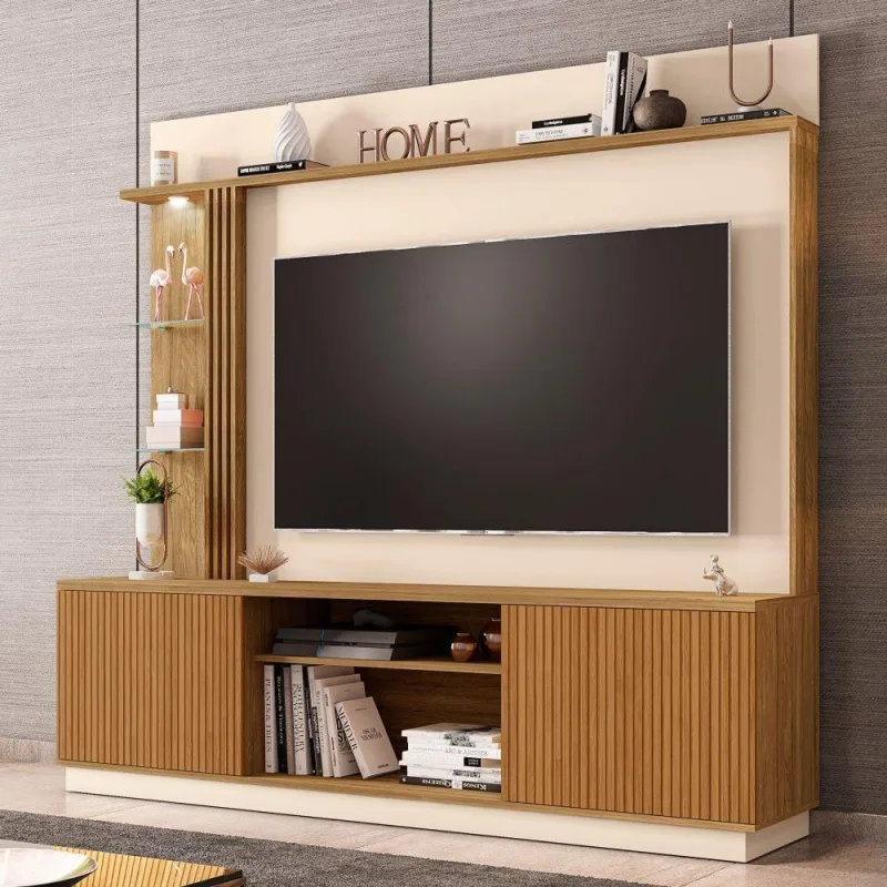 Painel E Rack Para Tv Kourtney Cinamomo Off White - Bechara