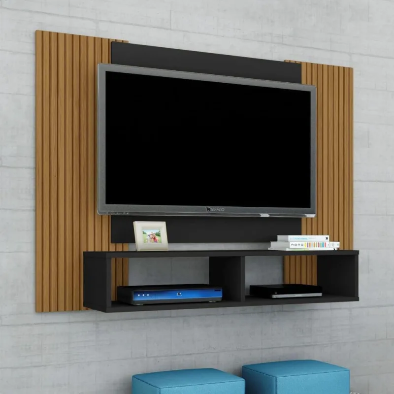 Painel Para Tv Mirante Preto Efeito Ripado - Bechara