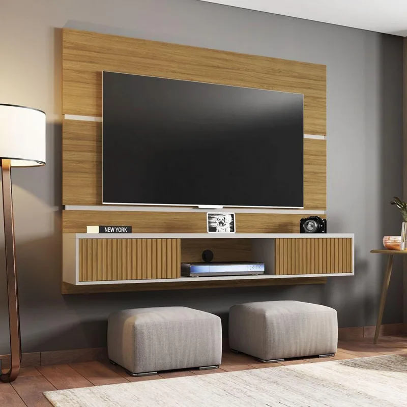 Painel Para Tv Formoso Cinomomo Off White Efeito Ripado - Bechara - Móveis