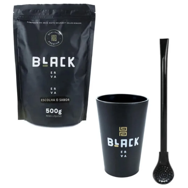 Tereré Black Erva Cuia Menta Limão + Bomba Epox + Erva 500g