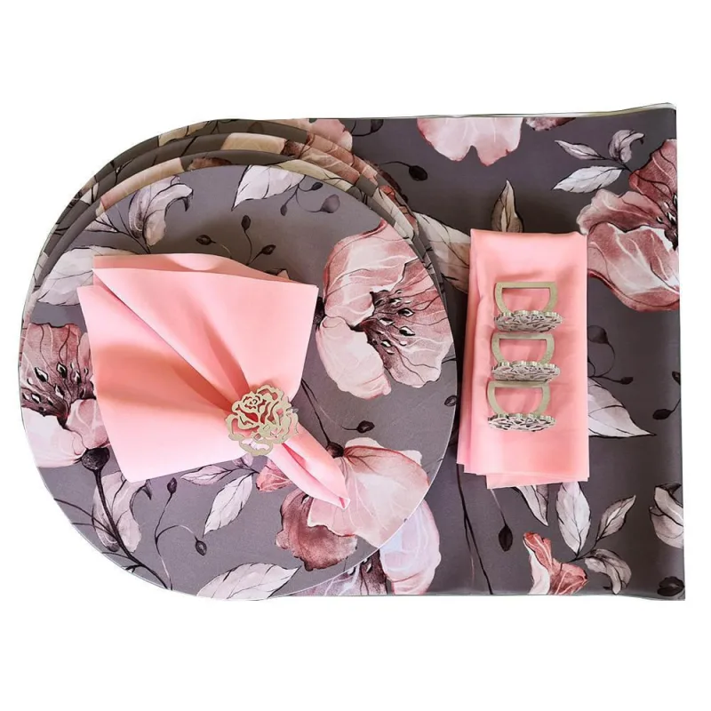 Mesa Posta 4 Lugares Capa Sousplat Caminho Guardanapo Floral - Não Disponível