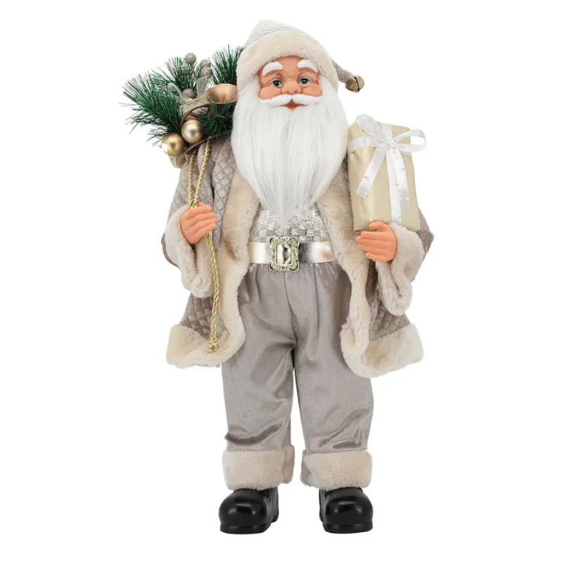 Papai Noel Boneco 40cm Luxo Saco de Presente Prateado Enfeite Decoracao Natalina