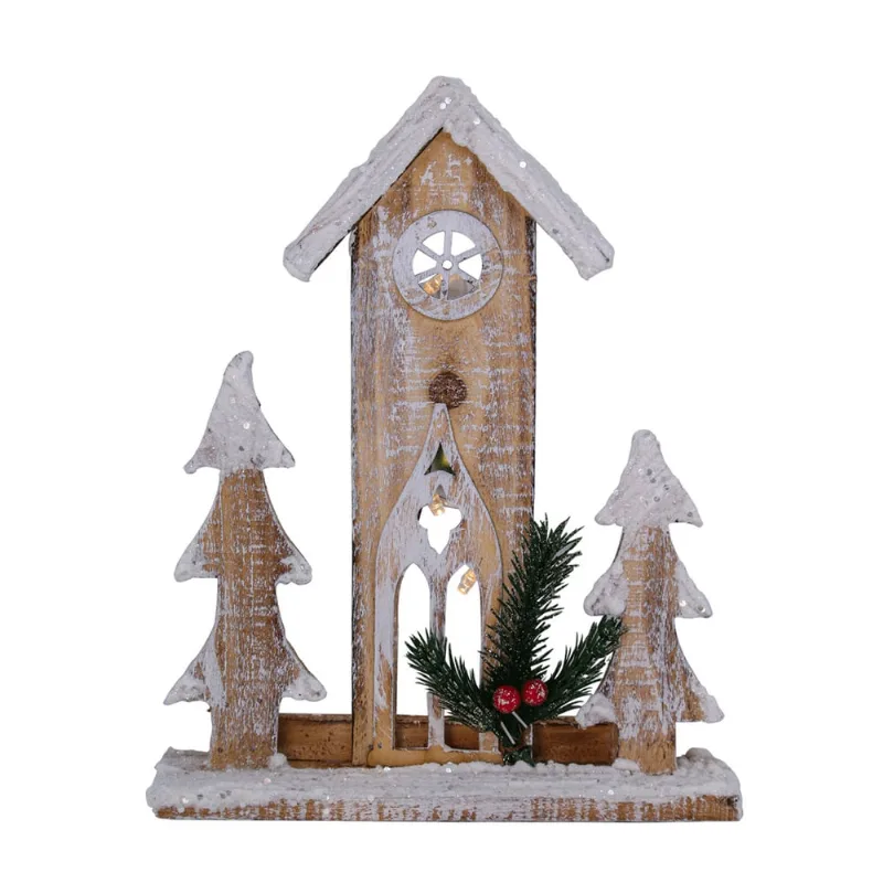 Casinha Rustica Natalina Iluminada led em Madeira 27 cm