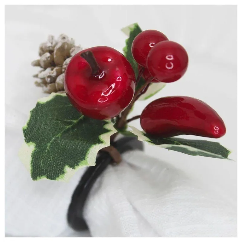 Porta Guardanapo Natalino Com Frutas Vermelhas E Pinhas