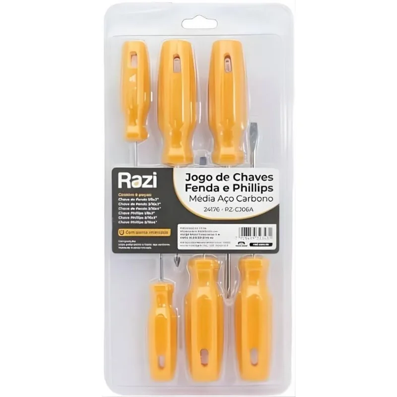 Jogo De Chaves De Fenda Phillips Média Com 6 Peças Rz-cj06a Razi