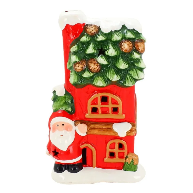 Mini Casinha Cerâmica Noel Nevada Led Vila Natalina 21cm