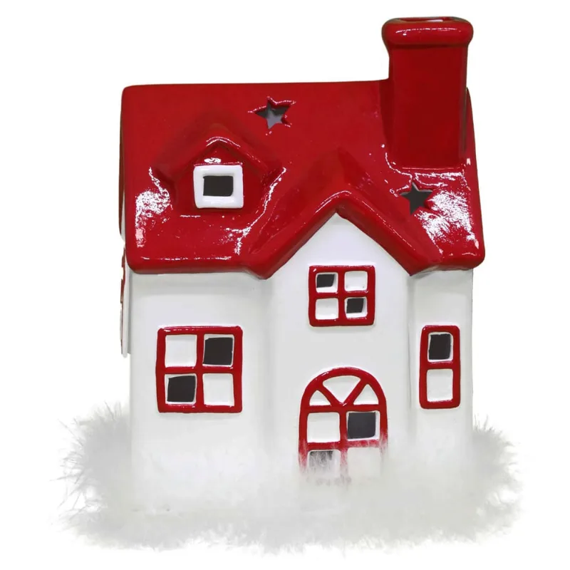 Mini Casinha Cerâmica Noel Nevada Led Vila Natalina 20cm
