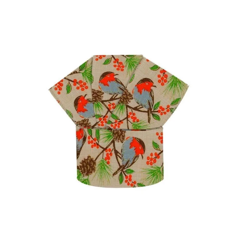 Fita Aramada Natal Tecido Pinhas E Pássaros 6cm X 3 M