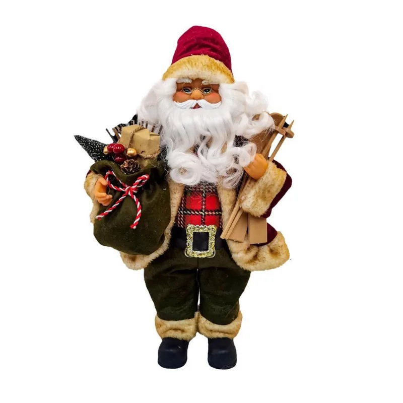 Papai Noel Barba Cacheada ski Saco de Presente 45cm