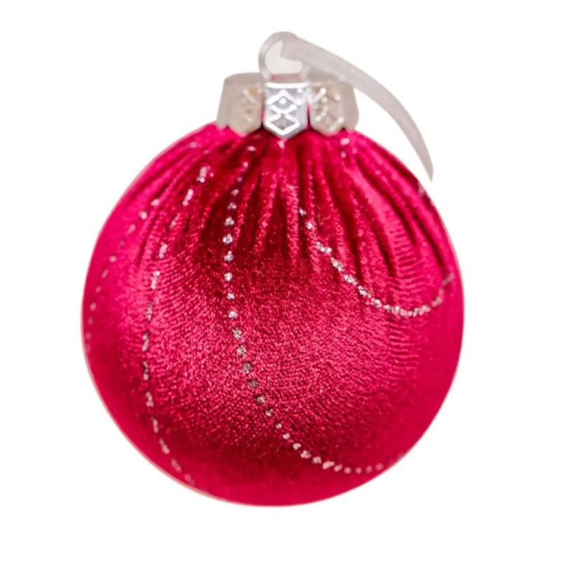 3 Bolas Natalinas Enfeite Árvore Veludo Vermelho Pedras 8cm