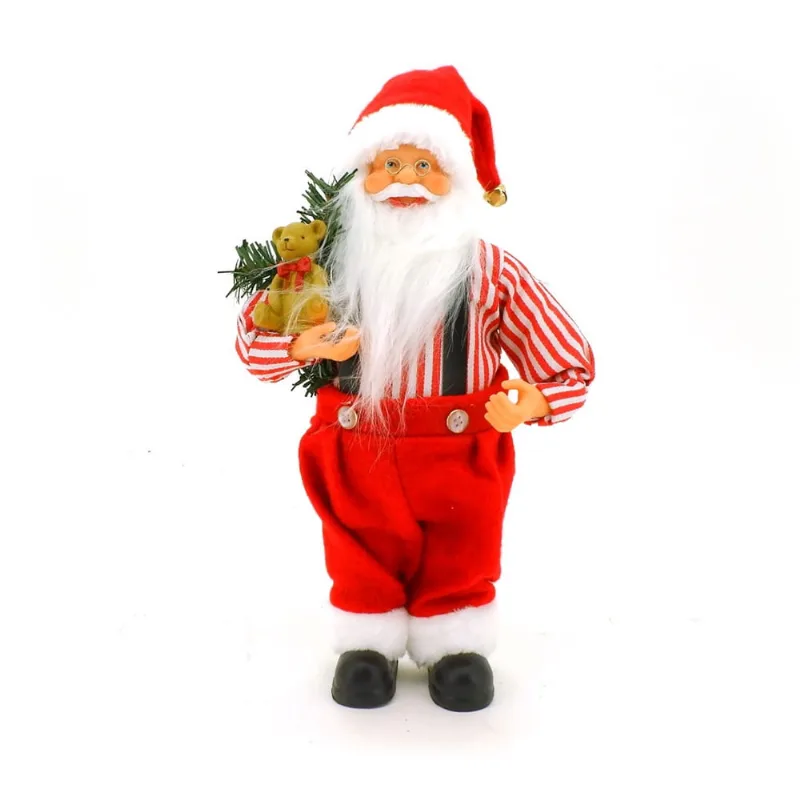 Papai Noel Jardineira Listrado Vermelho e Urso de Pelúcia 30cm