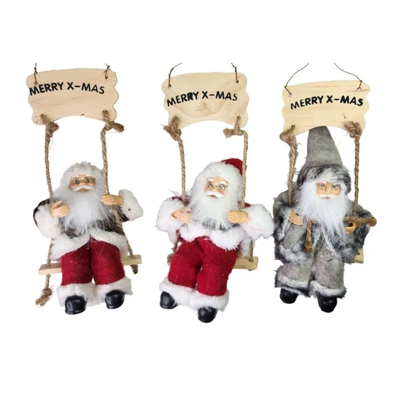 3 Mini Papai Noel de Pendurar com Balanço e Placa natalina 20cm
