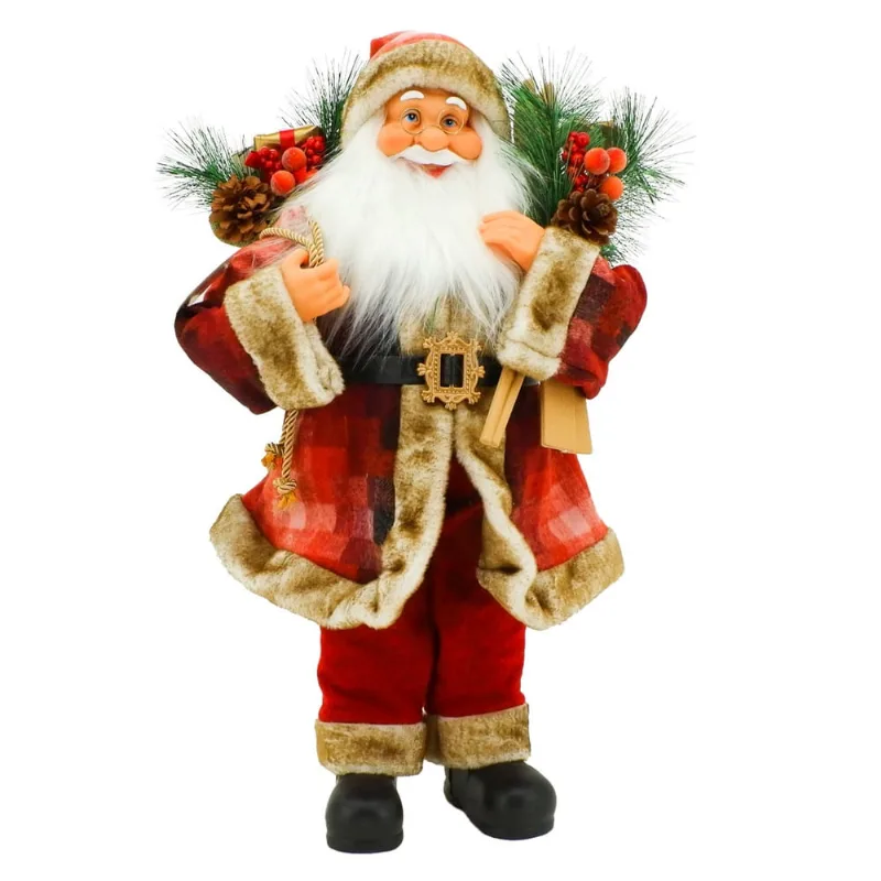 Papai Noel Casaco Luxuoso Vermelho e pele com sky 40cm