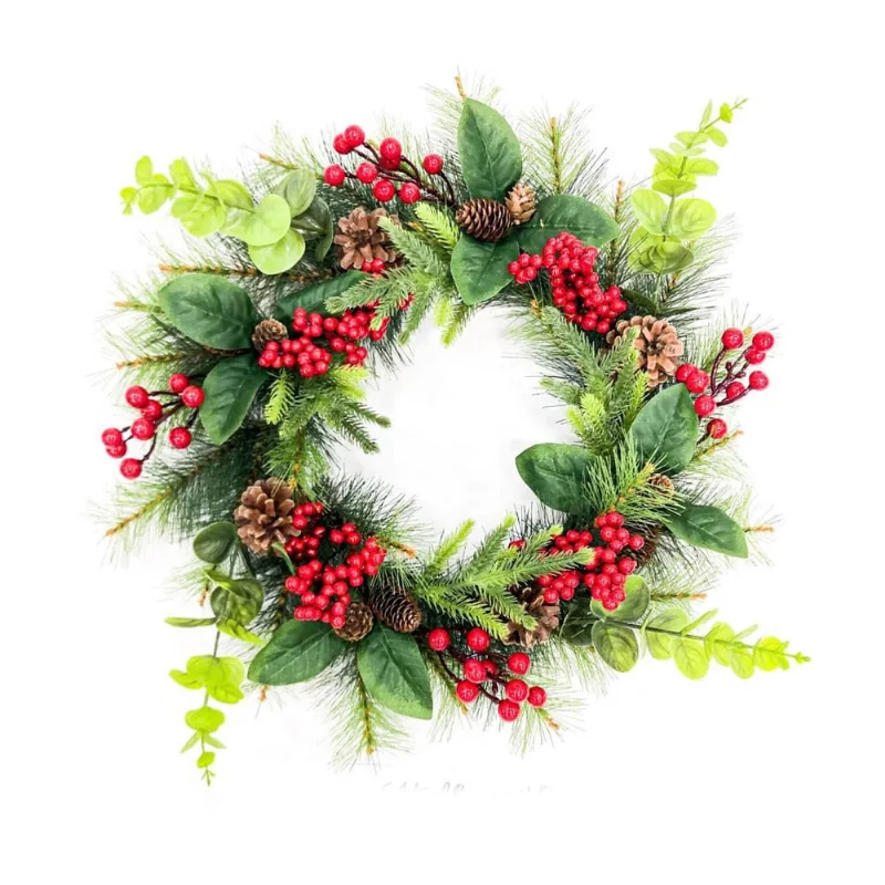 Guirlanda Enfeite Natalino Folhagem Berry e pinhas 56CM