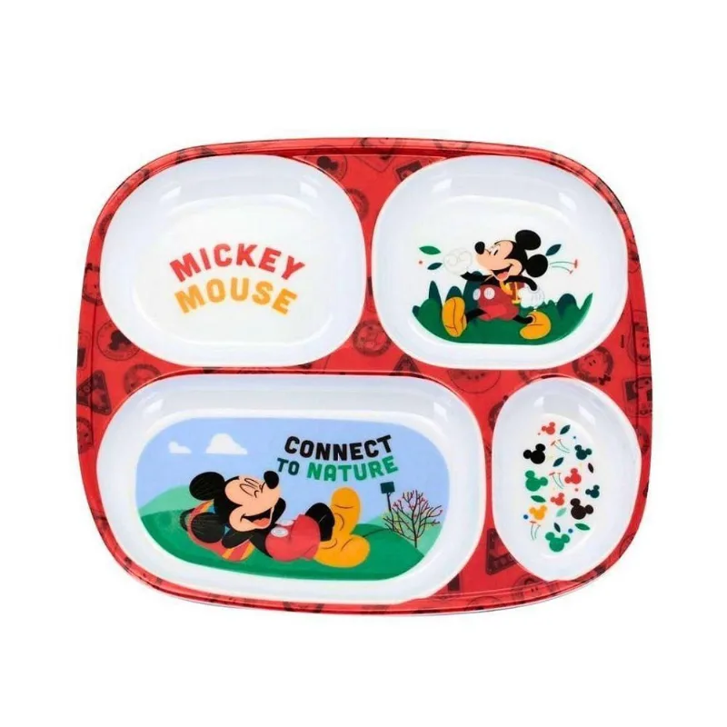 Prato Refeição Infantil 4 Divisórias Melamina Mickey Mouse Disney - Tuut