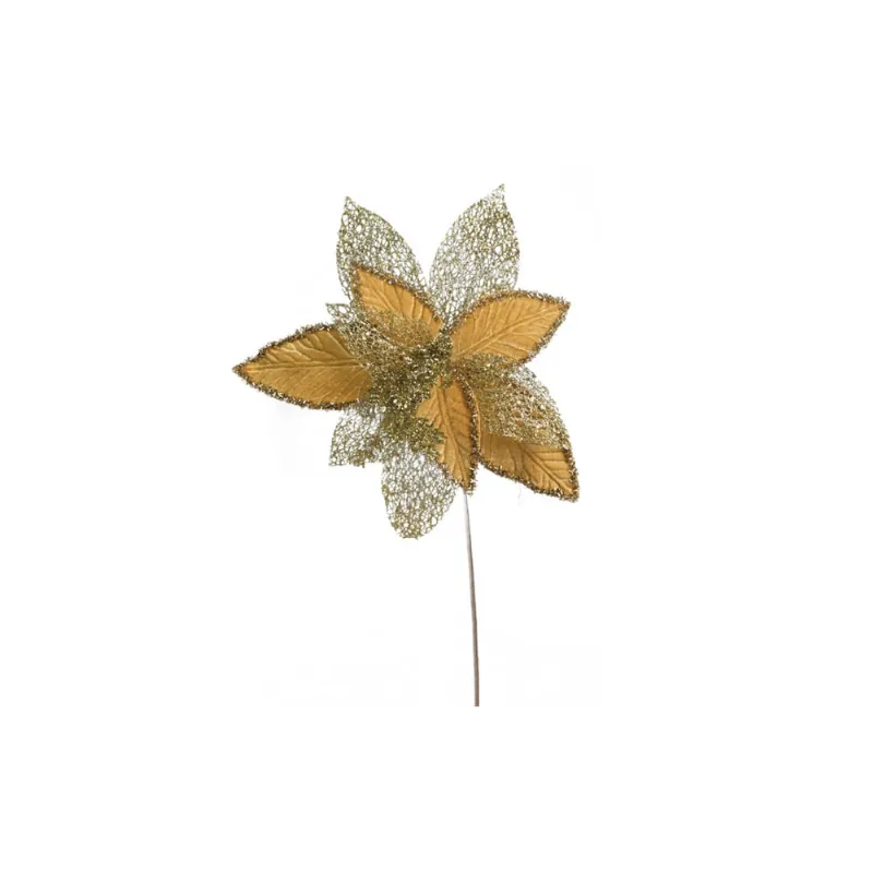 2 Flores Natalinas Telada Dourada Bico de Papagaio 36CM