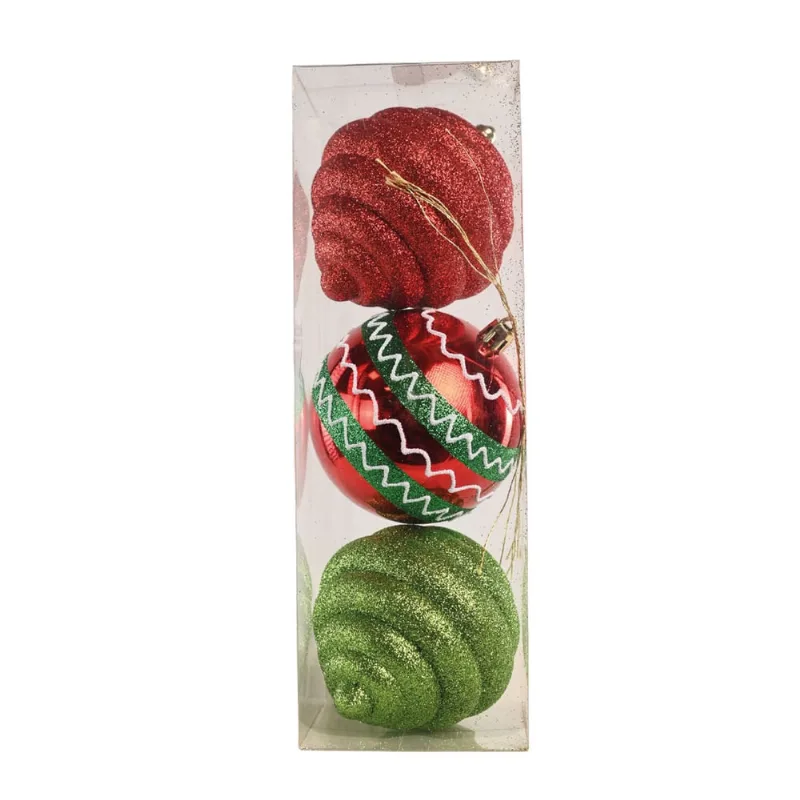 Bola Decoração Natalina Vermelha e Verde Luxuosa 8cm 3un