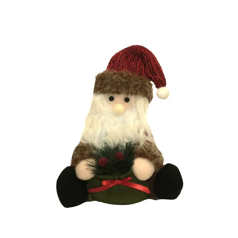 Papai Noel Sentado Rústico Tecido Saco Verde 23cm