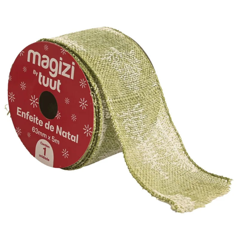 Fita Aramada Natalina em Tecido Juta Rústica 5 M 6,3cm