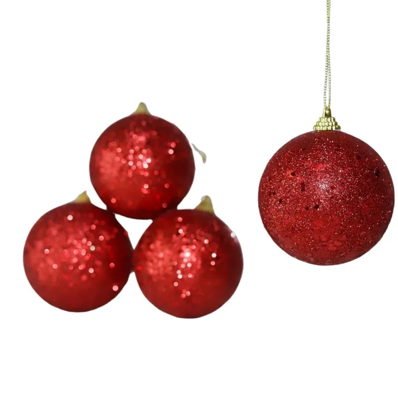 Bola Natalina Vermelha Enfeite Árvore Natal 8CM 4un