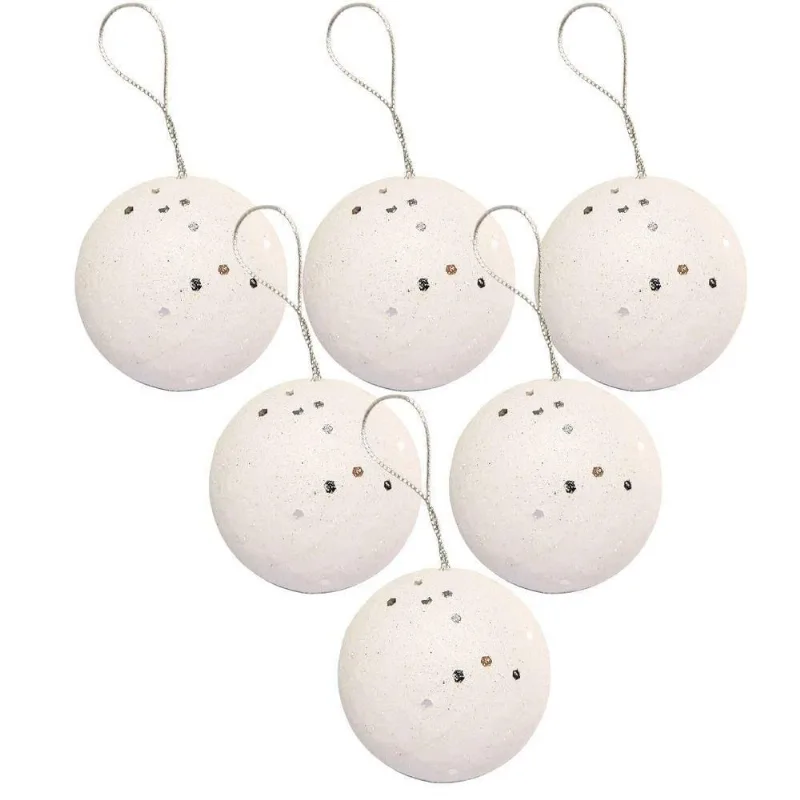 Bola de Natal Max Glitter Branco 6CM 6 Unidades Isopor Yangzi