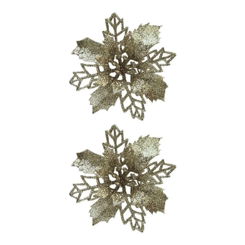 Flor Decorativa Magizi Com Brilho Champanhe 9cm Dourado Yangzi