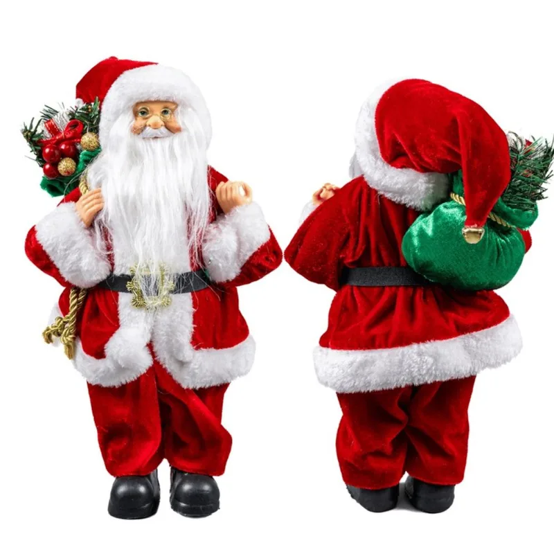 Boneco Papai Noel Vermelho Tradicional Saco Presentes Verde 30cm Enfeite Natalino Luxo Decoração Natal