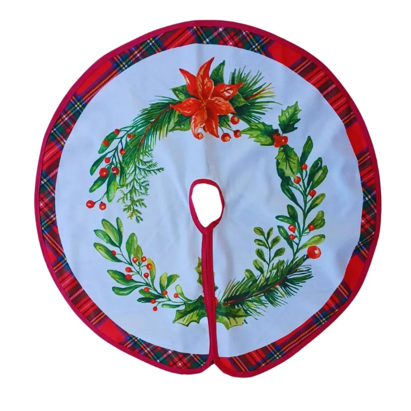 Saia Para Árvore de Natal Azevinho/Bico de Papagaio 60cm Estampada - Poliéster.