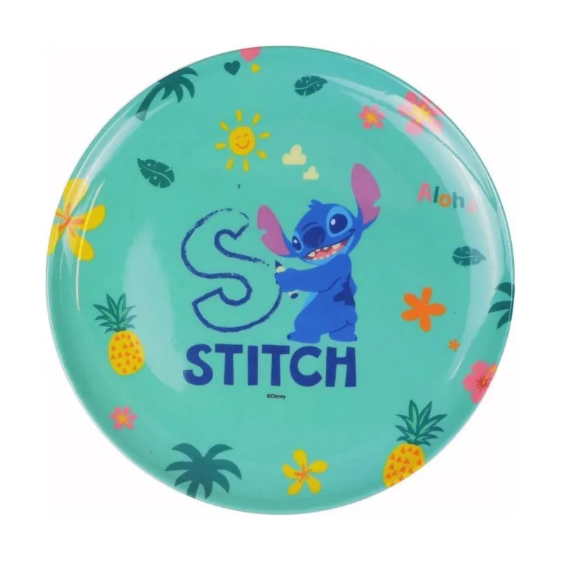 Prato Raso Refeição Infantil Disney Stitch Melamine 20Cm