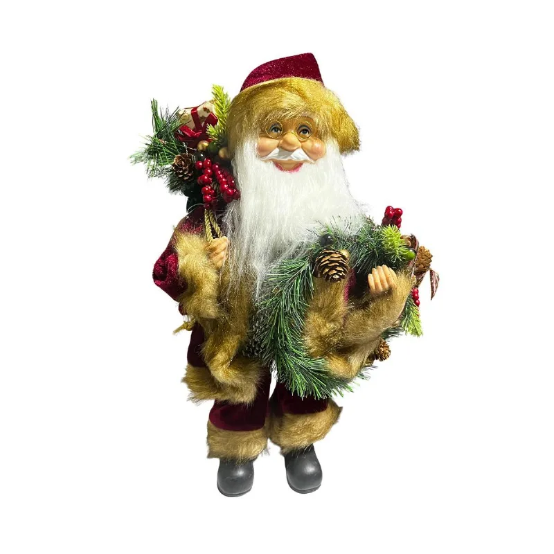 Papai Noel Em Pé Com Casaco Veludo Vinho 40cm 30344