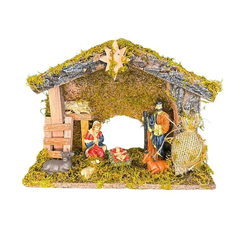 Presépio Rústico Com Figuras De 9,5cm - 25x10x17,5cm
