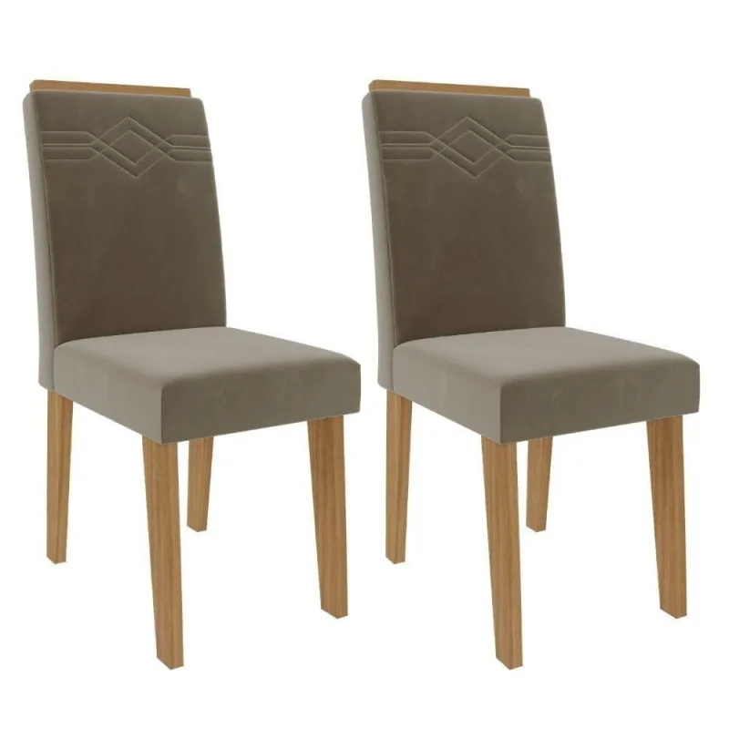 Kit 2 Cadeiras Estofadas Taís 11058 em MDF Suede Bege Milani Movelaria - OUTRAS - Móveis
