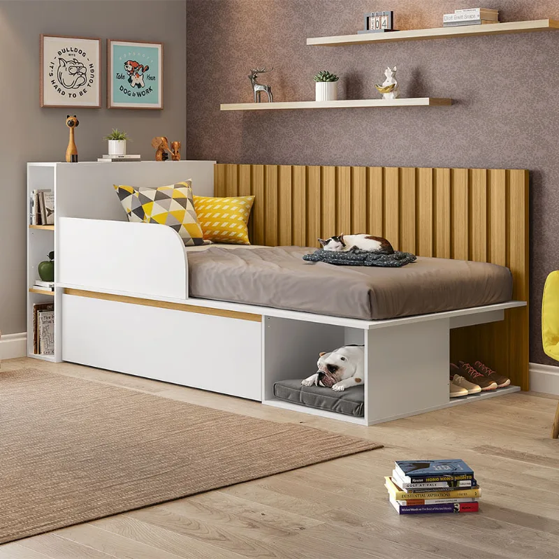 Cama Paris com Nichos e Espaço Pet - Branco/Natural