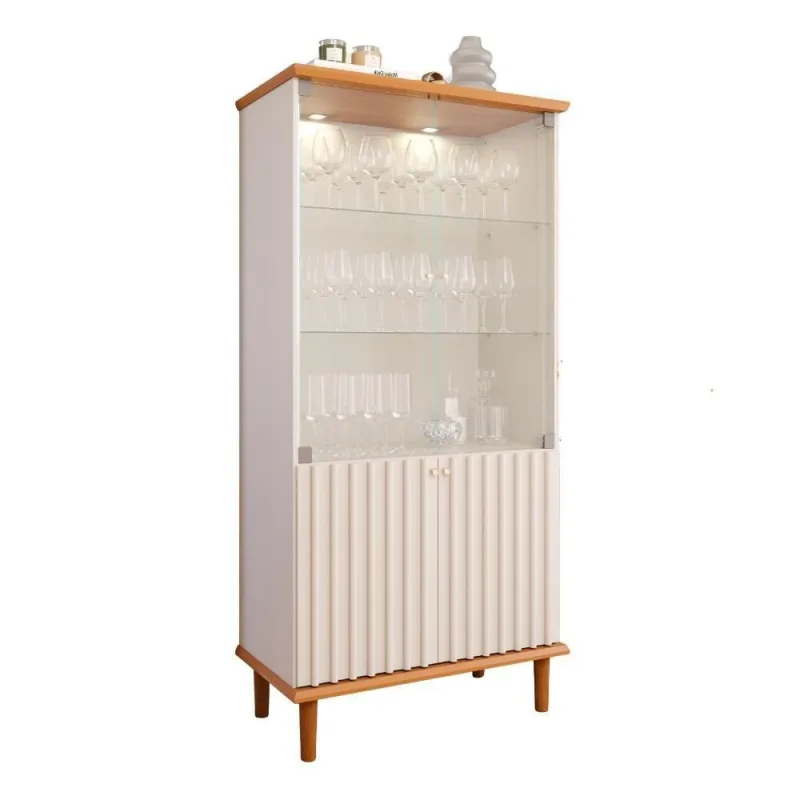 Cristaleira Luiza 4 Portas MDF com LED Off White Milani Movelaria - OUTRAS - Móveis