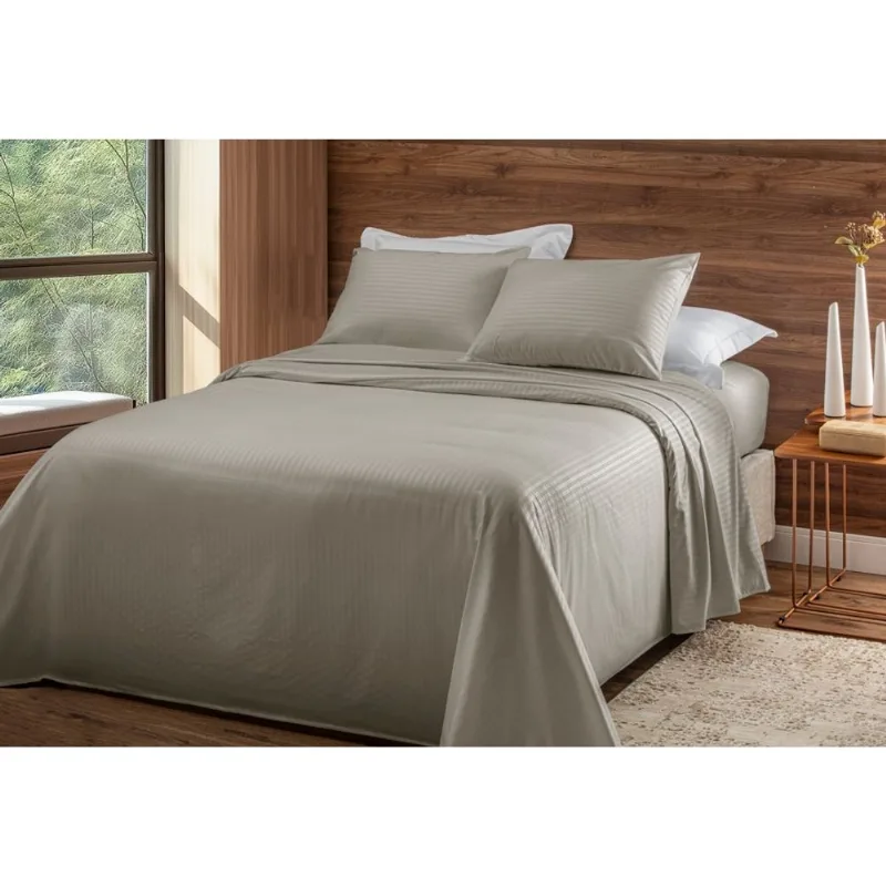 Jogo De Cama Completo Stripe 4 Peças Queen Bege Becadecor