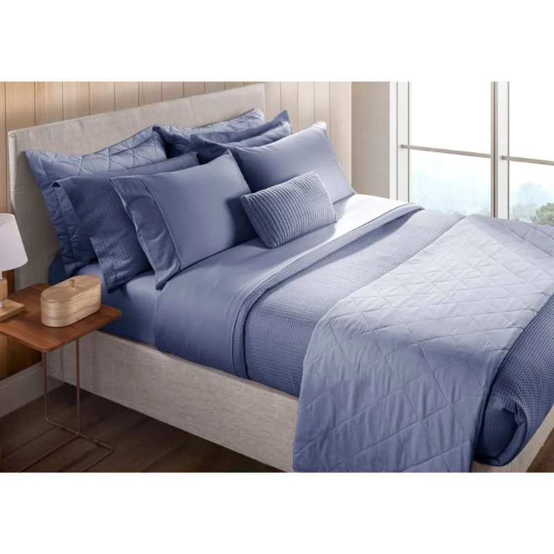 Jogo De Cama Cedros 4 Peças 150 Fios Com Vivo Casal Azul Becadecor