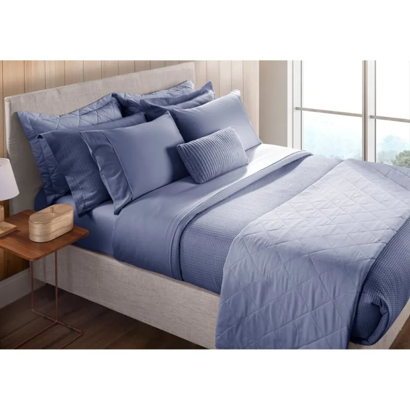 Jogo De Cama Cedros 3 Peças 150 Fios Com Vivo Casal Azul Becadecor