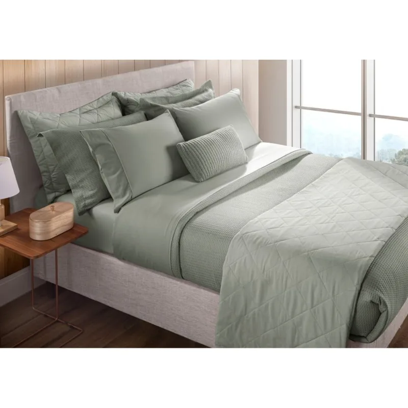Jogo De Cama Cedros 3 Peças 150 Fios Com Vivo Casal Verde Becadecor