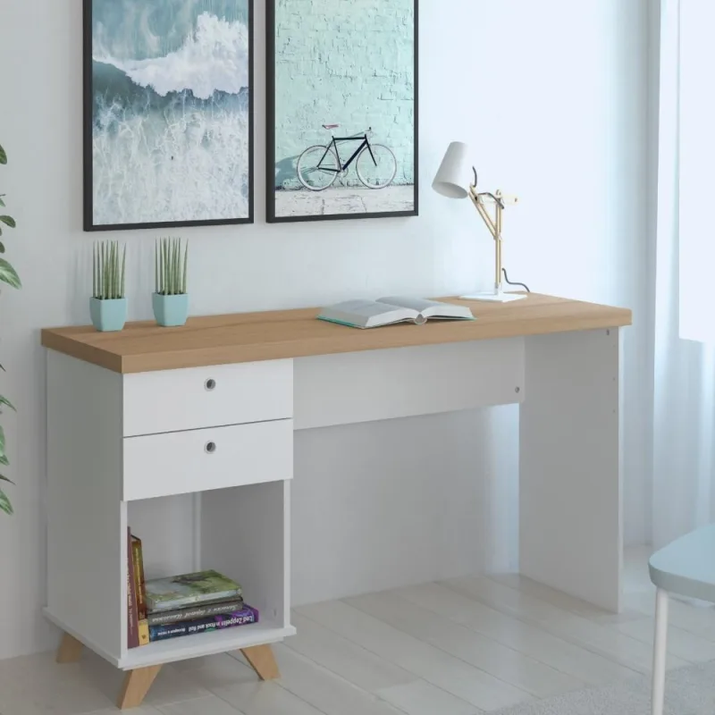 Mesa Para Escritório Home Office Escrivaninha Sky A02 Olmo Branco - Lyam Decor - Lyam Decor - Móveis