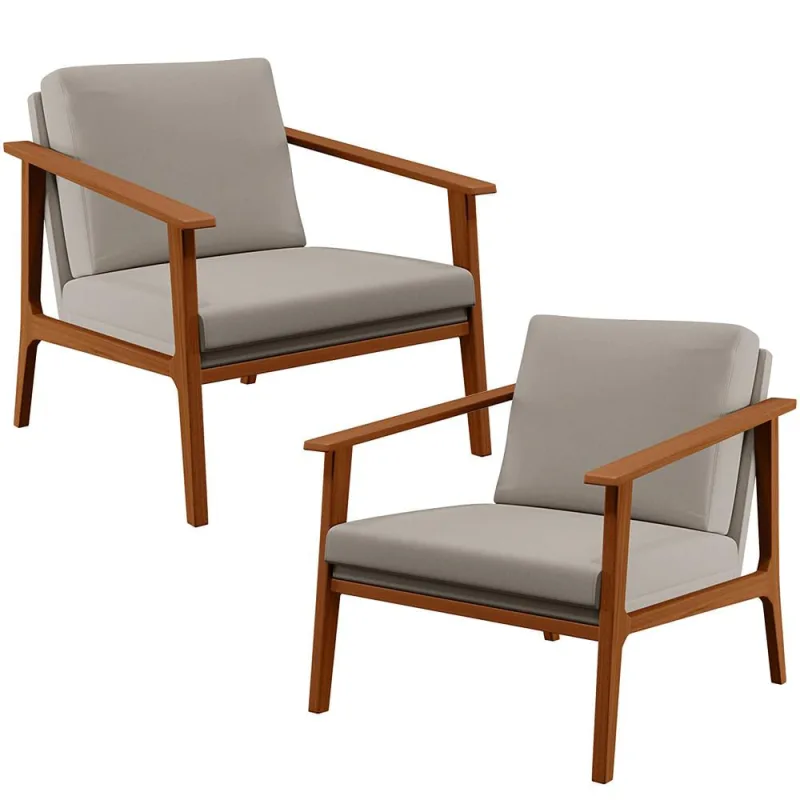 Kit 02 Poltronas Decorativas Para Sala de Estar Petra B04 Linho Bege - Lyam Decor - Lyam Decor