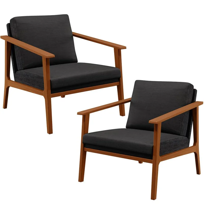 Kit 02 Poltronas Decorativas Para Sala de Estar Petra B04 Linho Chumbo - Lyam Decor - Lyam Decor