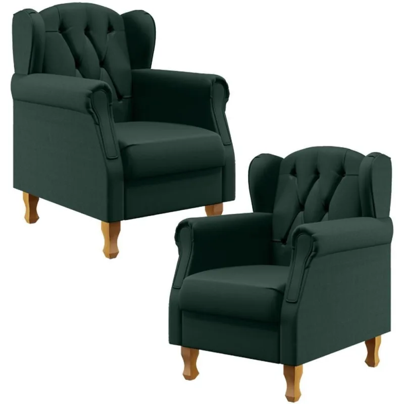 Kit 2 Poltronas Yara P02 Sala de Estar Verde Musgo Lyam Decor - Lyam Decor - Agro
