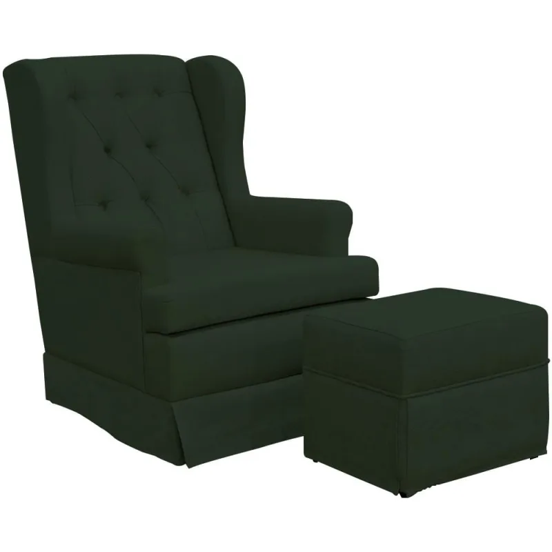 Poltrona de Amamentação com Balanço e Puff Helena P02 Capitonê Linho Verde Musgo - Lyam Decor - Lyam Decor