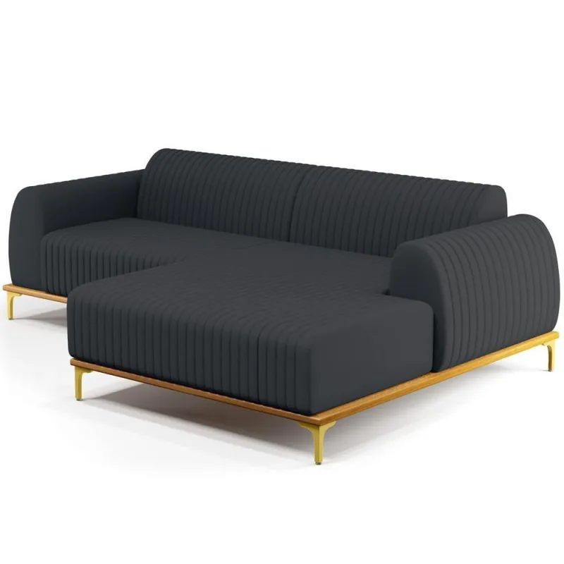 Sofá 5 Lugares Com Chaise Direito 320cm Chumbo - Lyam Decor